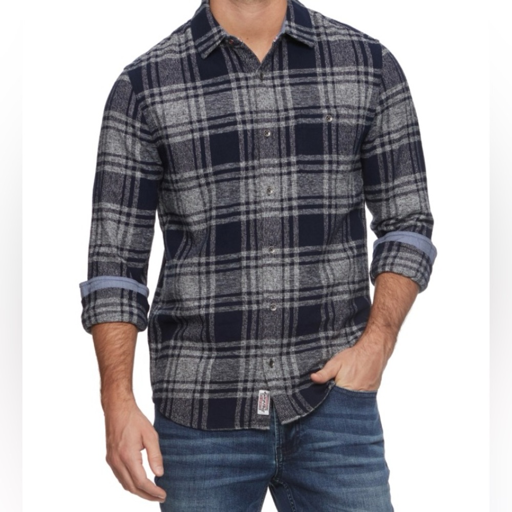 Flag & Anthem Northway LS Single Pocket Flannel Shirt | XL | Navy/Grey NEW!!